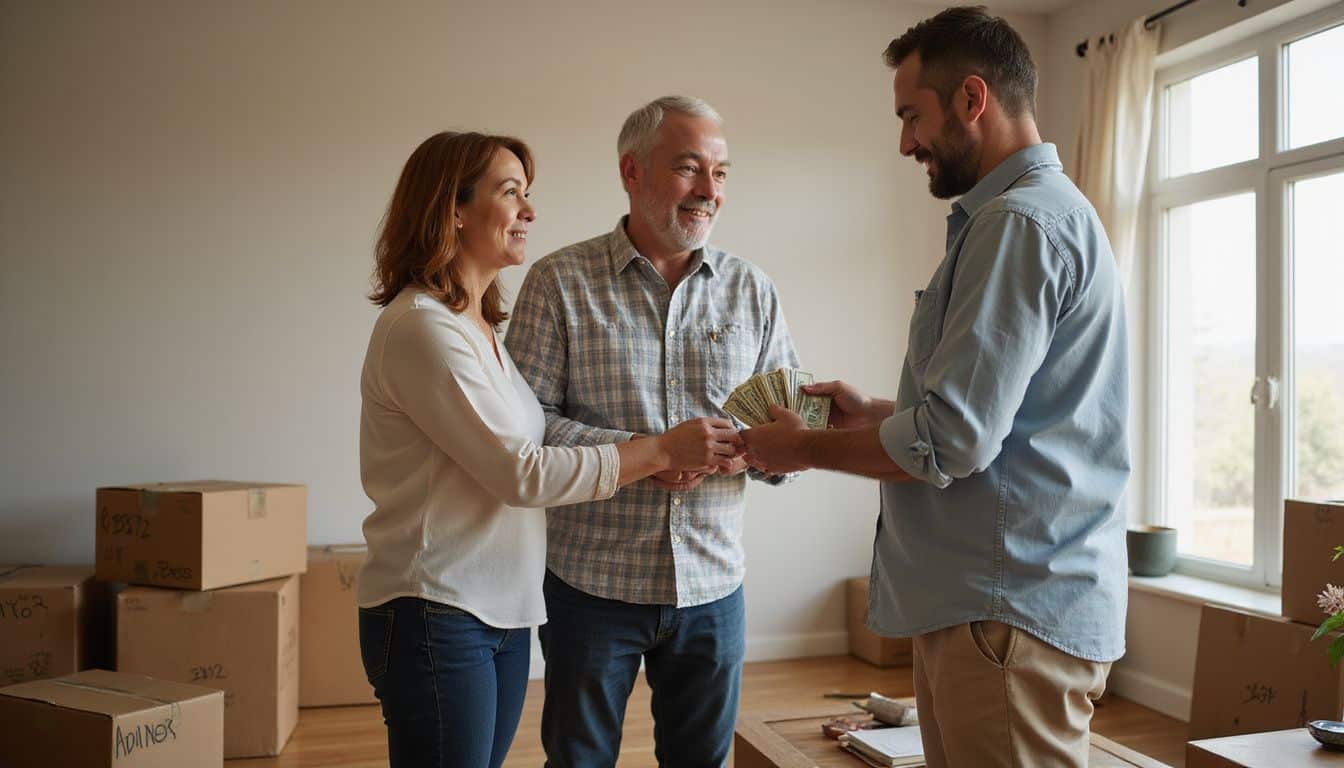 A couple completes a cash home sale with a real estate agent. A couple completes a cash home sale with a real estate agent.